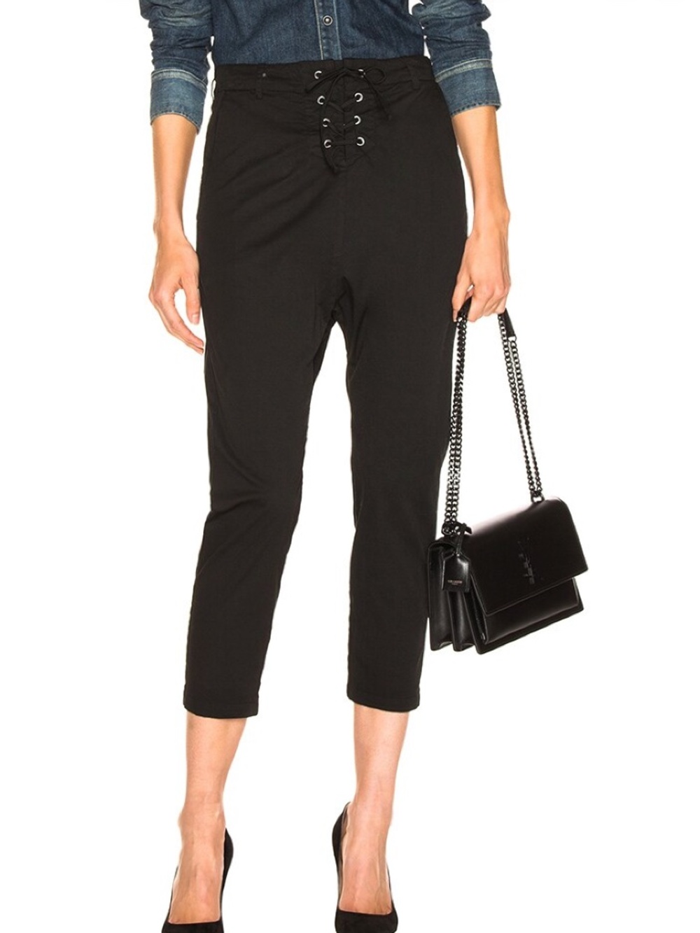 Nili Lotan Avery Wool Pant Black Lace-Up Drop Crotch Size 4
